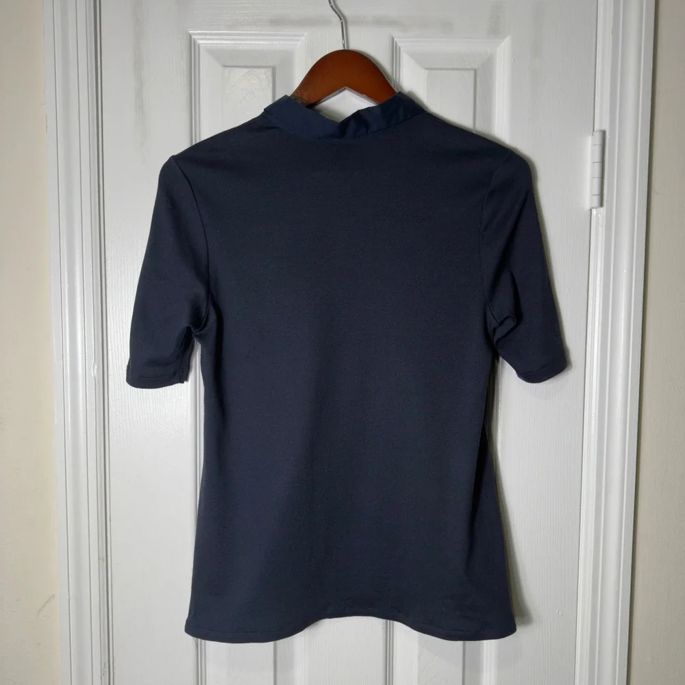 Fabiana Filippi Navy Beaded Short Sleeve Blouse Top Italy Size S
